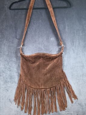 NWF BOHO Brown Suede Fringe Shoulder Bag - Women. Y2K. Retro
